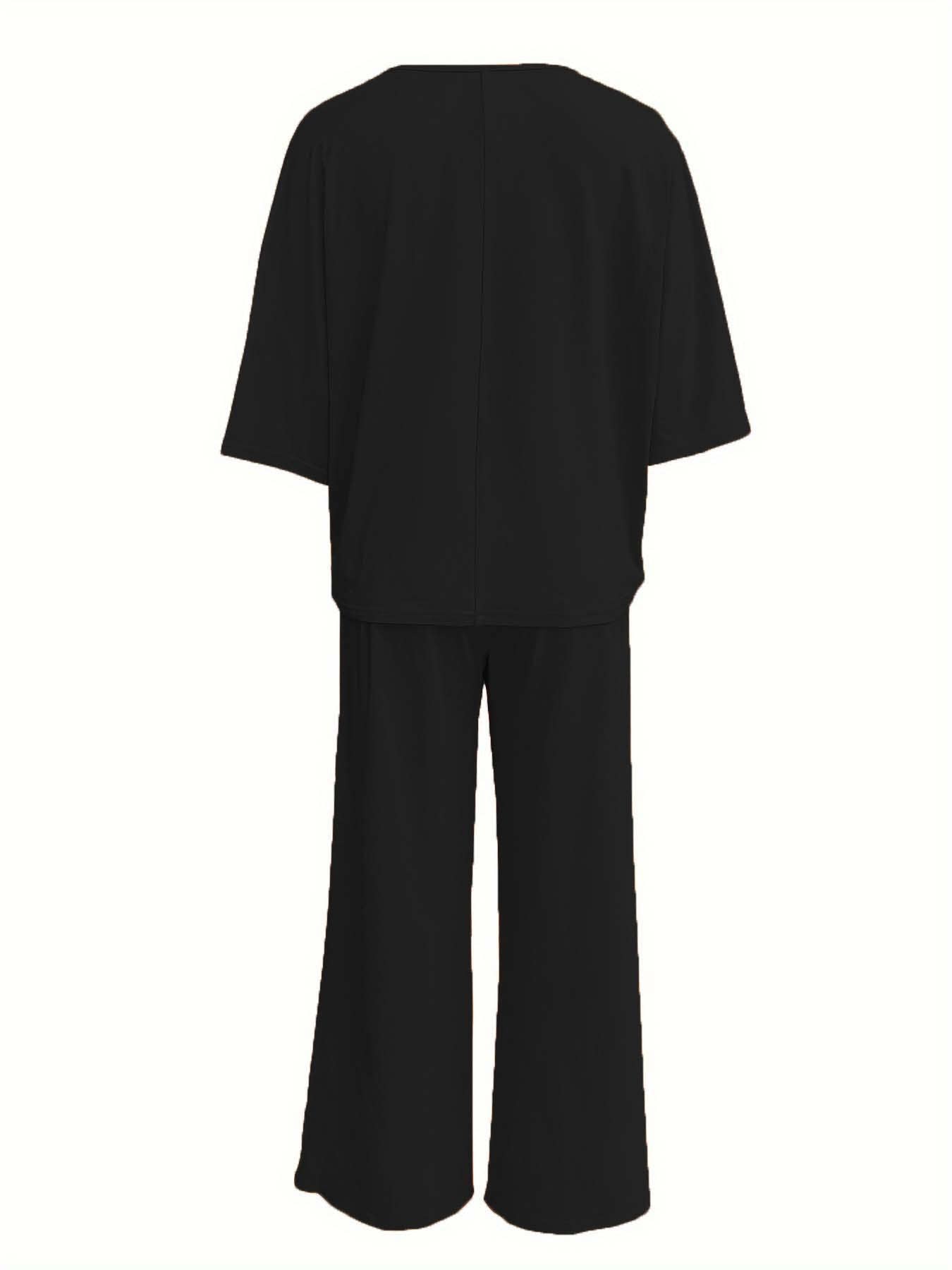 HIDDENBRAND - Wholesale Top & Pant Set (NOT Loungewear) - Women's - Lazy batwing top & wide-leg pants set loungewear8