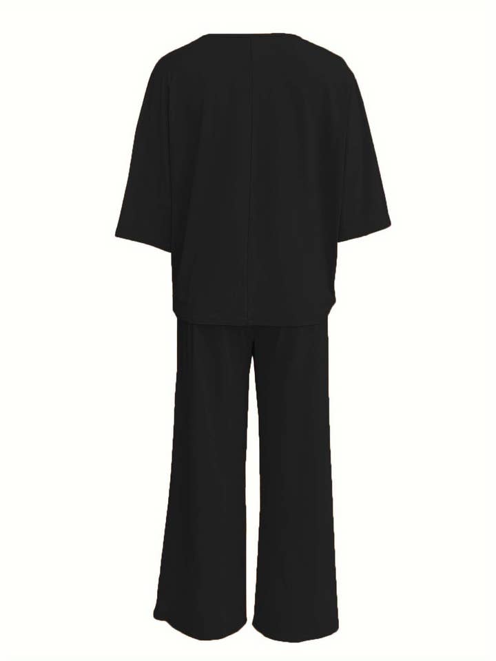 HIDDENBRAND - Wholesale Top & Pant Set (NOT Loungewear) - Women's - Lazy batwing top & wide-leg pants set loungewear8