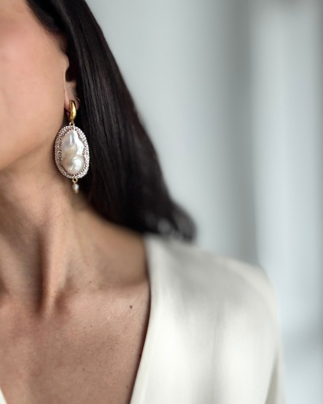 WILYMI Jewelry Co - Wholesale Dangle Earrings - Encapsulate Crystal Mismatched Pearl Earrings | Gold Filled5