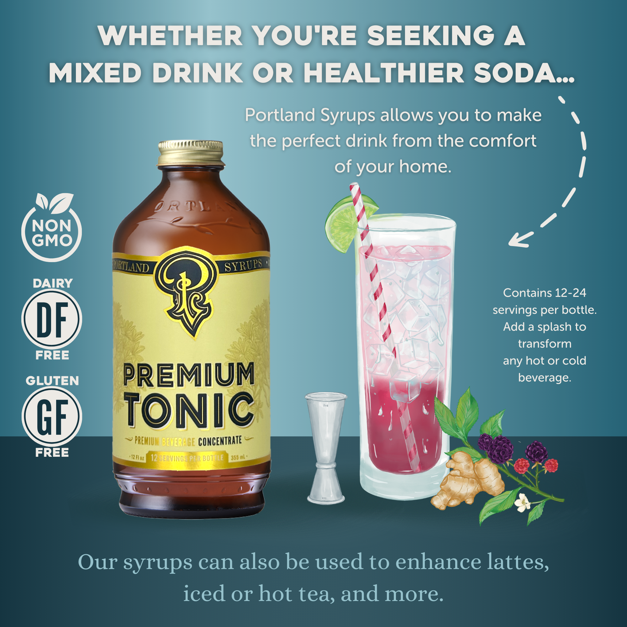 Portland Syrups - Wholesale Cocktail Mix/Syrup - Premium Tonic Syrup 64oz - cocktail / mocktail drink mixer3