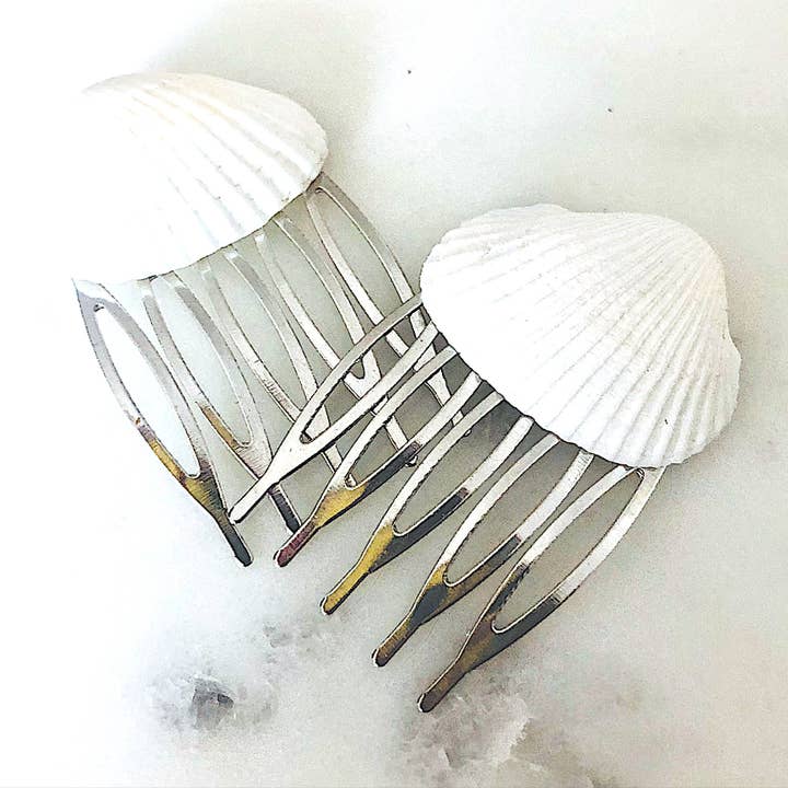 RARE, Shell Hair Comb, Silver, Seashell, Beach, Modern, Coas for wholesale by ShellyCakes