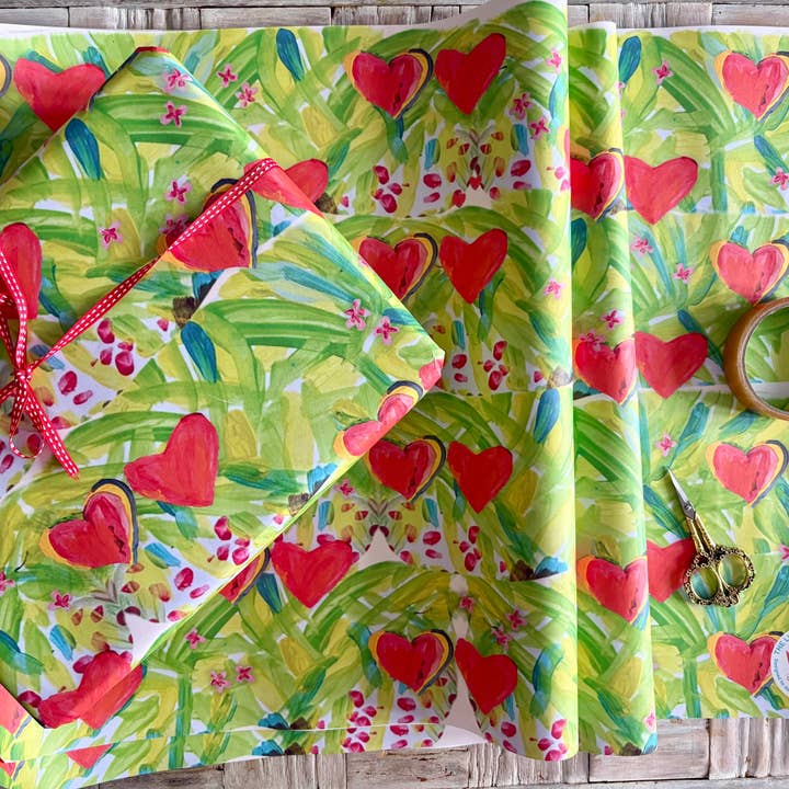 Painted hearts 6 wrapping sheets, 120gsm, 500mm x 700mm for wholesale by The Life Cycle Design