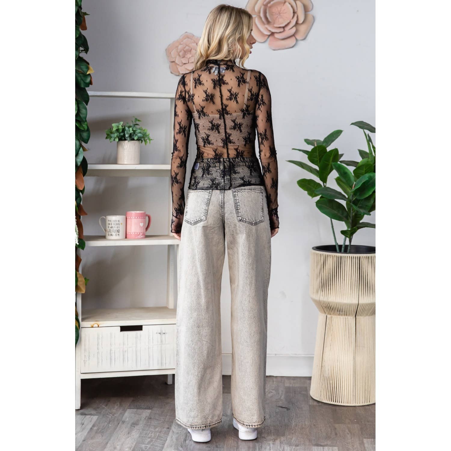 Veveret – Blusa - Mulher por atacado – Top Transparente de Renda com Manga Comprida44