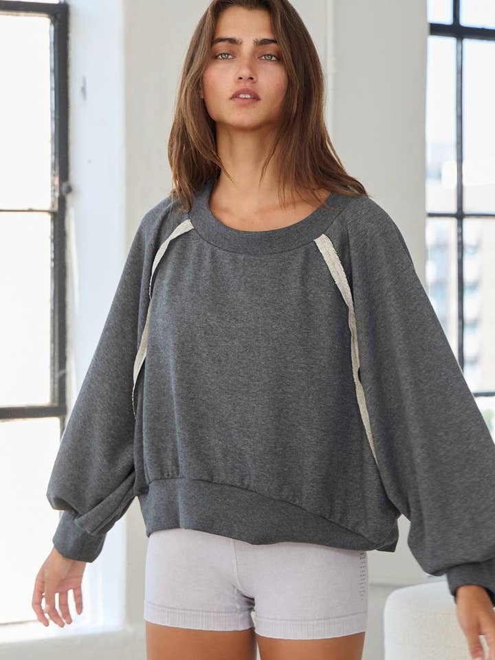 BUCKETLIST INC - Wholesale Sweatshirt - Women's - T2389A Out Seam Raglan Sleeve Solid Sweatshirt Top5