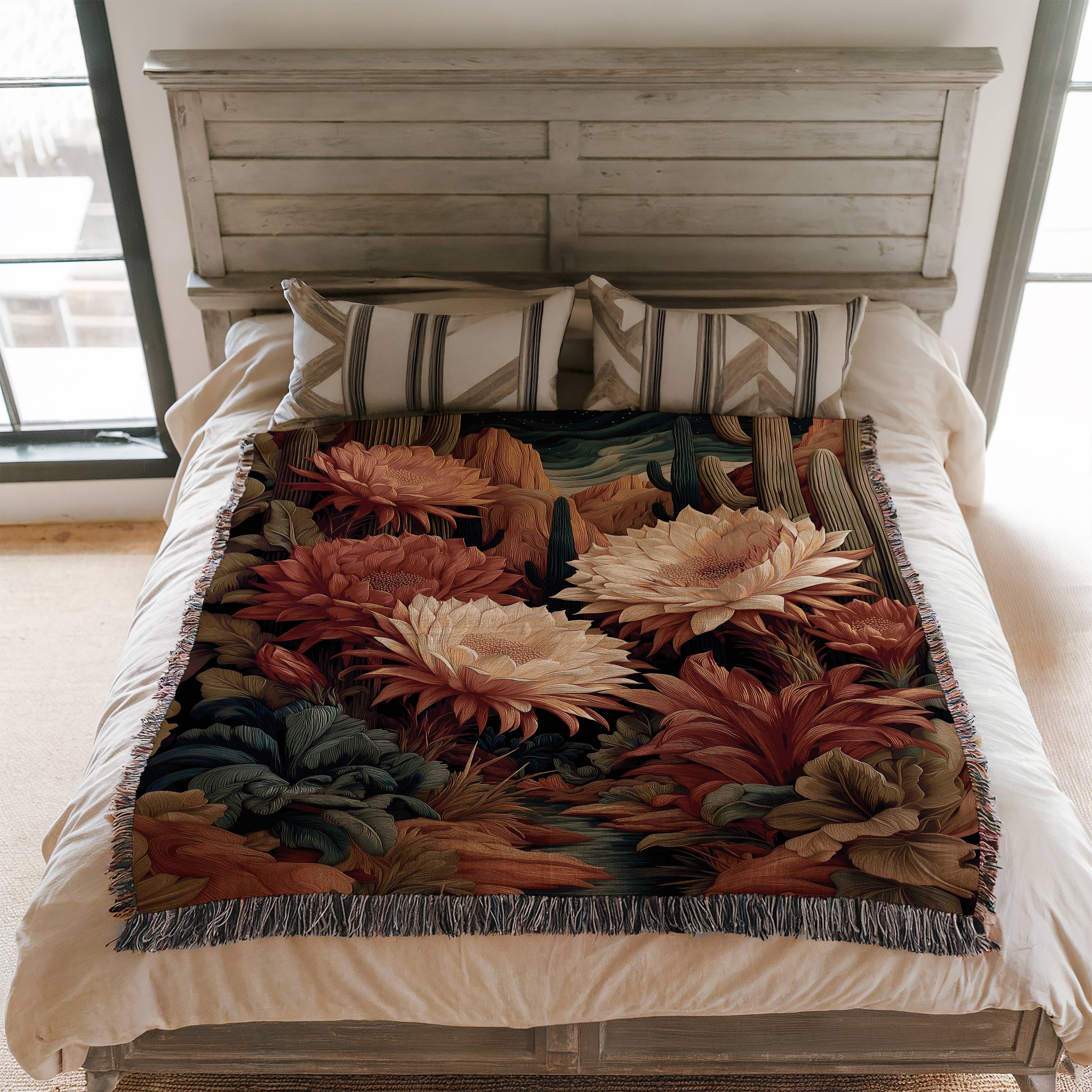 CasaIuliia - Wholesale Throw Blanket - Desert Cactus Bloom Woven Blanket, Southwestern Floral Decor3