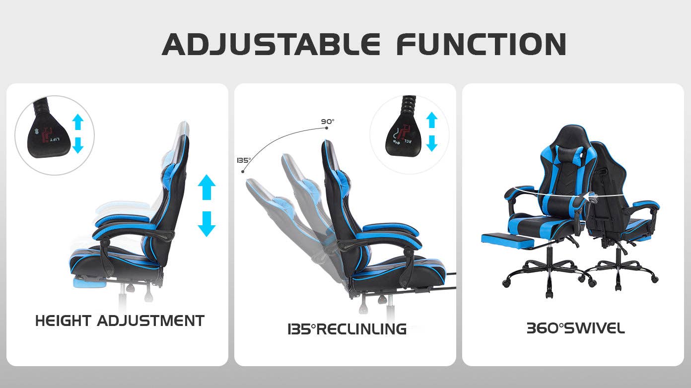39F Inc. - Wholesale Chair - Blackblue Gaming Chair with Footrest & Ergonomic Support8