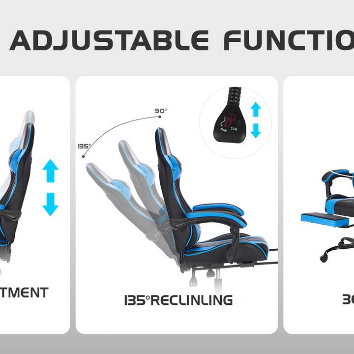39F Inc. - Wholesale Chair - Blackblue Gaming Chair with Footrest & Ergonomic Support8