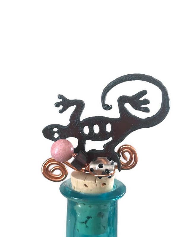 Rustic Wine Cork LIZARD Gecko shape with beads and wire for wholesale by The Rustic Barn