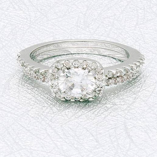 CZ center stone double band ring with halo for wholesale by S&A Fashions
