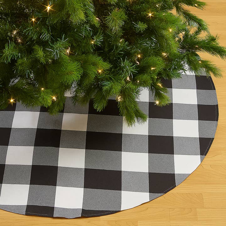 Faldón Buffalo Check de algodón blanco y negro de 53 pulgadas para árbol de Navidad para venta al por mayor de Fennco Styles