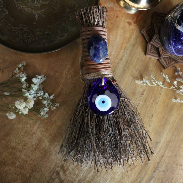 Moondust and Raven - Wholesale Meditation Supplies - Evil Eye Protection Witch's Broom, Crystal Witch Besom