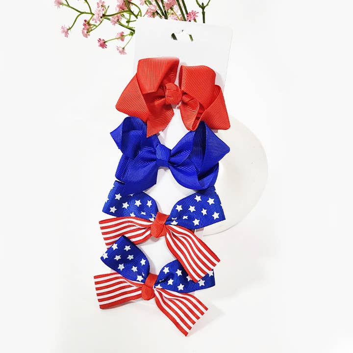 Assorted Color 4 pcs American Flag Hair Bow Set for wholesale on Faire