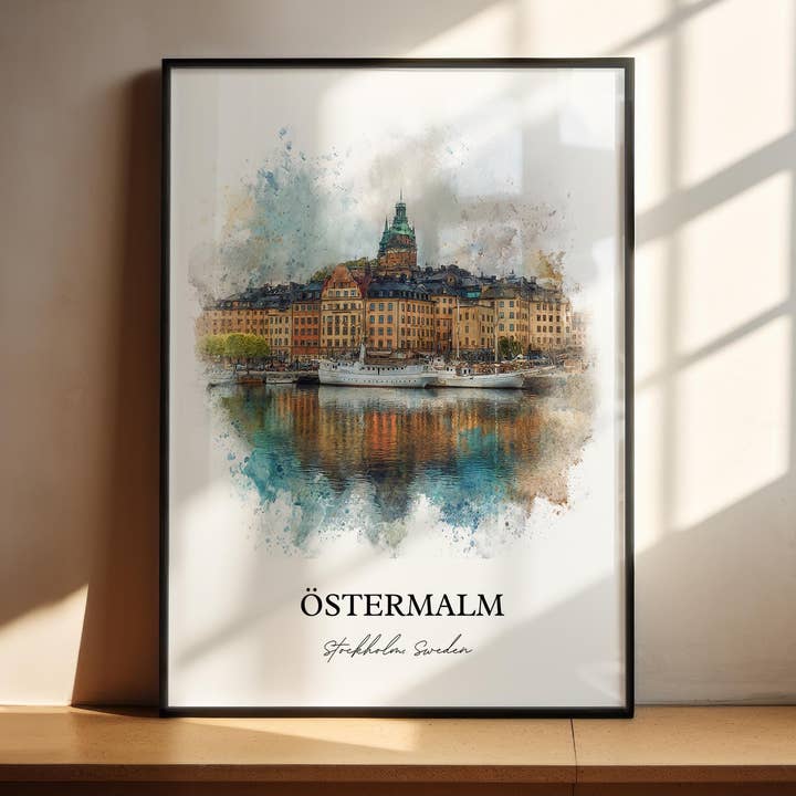 Arte de Parede de Östermalm, Impressão de Estocolmo, Arte em Aquarela de Estocolmo, Presente de Östermalm Estocolmo, Impressão de Viagem, Poster de Viagem, Presente de Aquecimento de Casa por atacado de Premium Travel Art