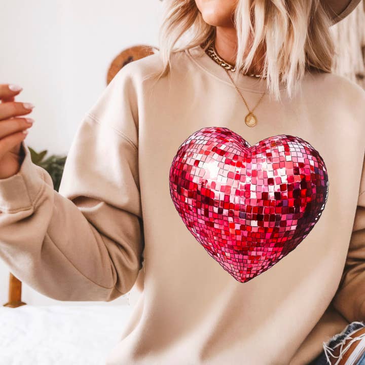 Shoppe SHC – Engroshandel Grafisk Sweatshirt - Dame – Hjerte Diskokugle Sweatshirt | Serigrafi Sweatshirt16