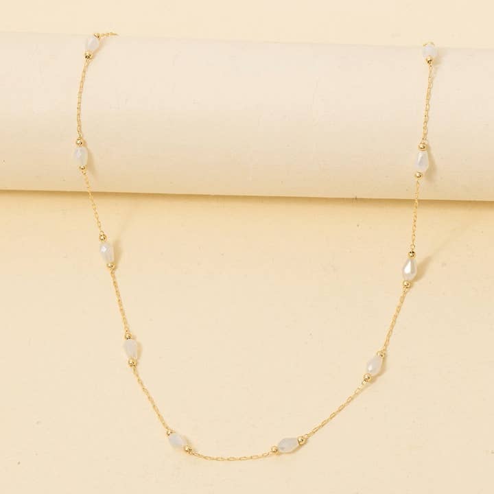 Oval Faceted Glass Station Chain Necklace for wholesale by Anarchy Street