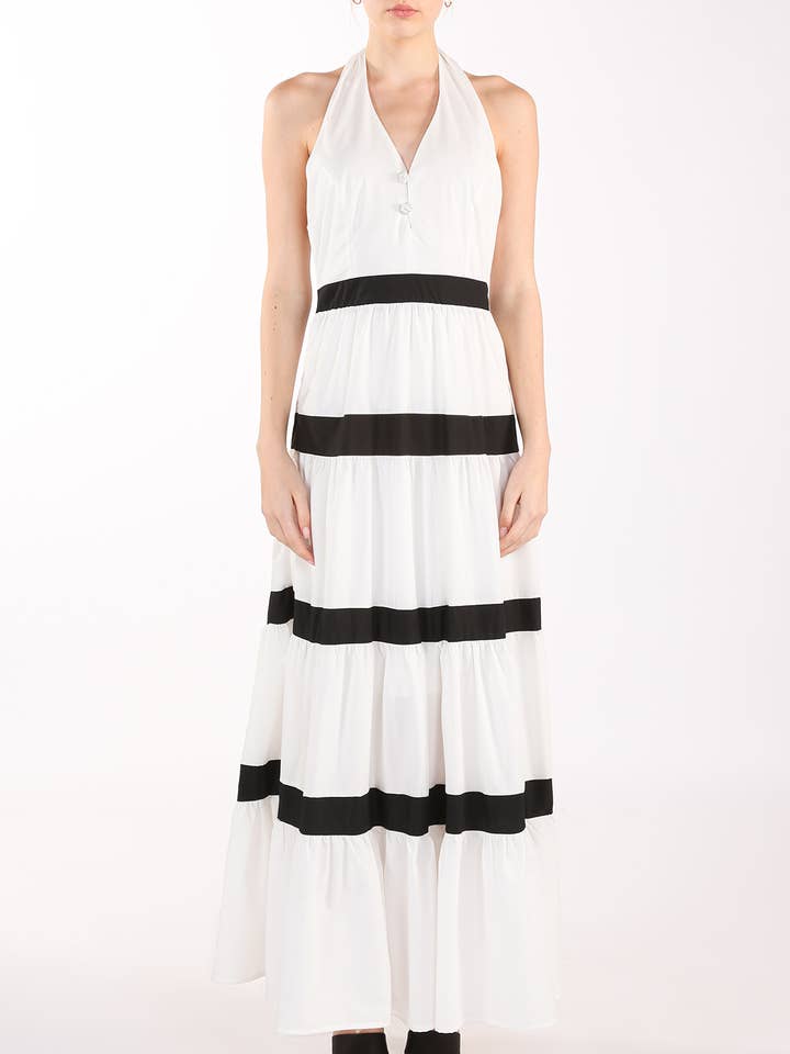 Kontrastutsmyckad Halter Top Maxiklänning LC3505 för wholesale av Beulah Style