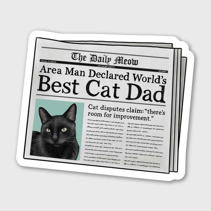 Black Cat Best Cat Dad Matte Sticker 3.5" - Father's Day for wholesale by Artful Pixels