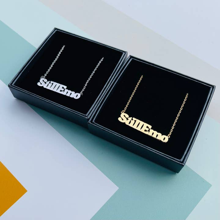 Still Emo word Necklace stainless steel gold Music scene for wholesale by The Silver Spider