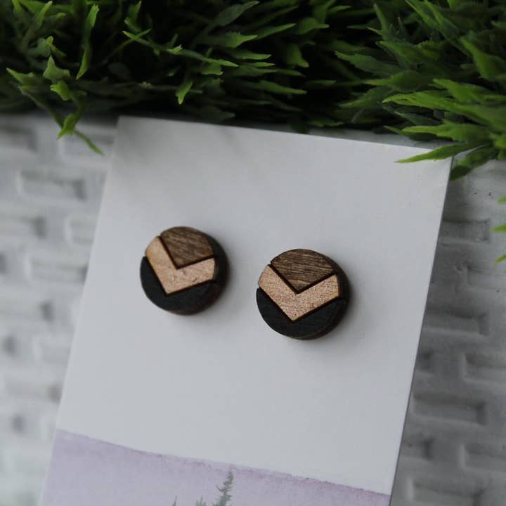 Wood Chevron Black/Rose Gold Earrings for wholesale by Fiddle & Fox