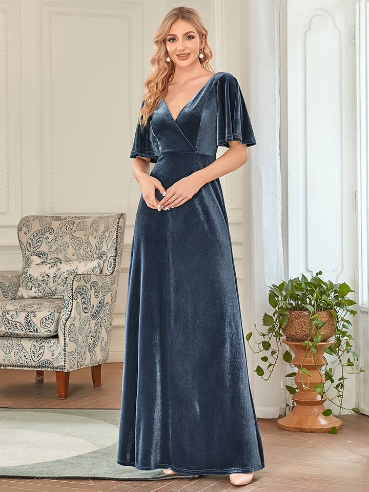 Ever-Pretty - Wholesale Gown - Women's - Elegant Double V Neck Velvet Wholesale Party Dress46