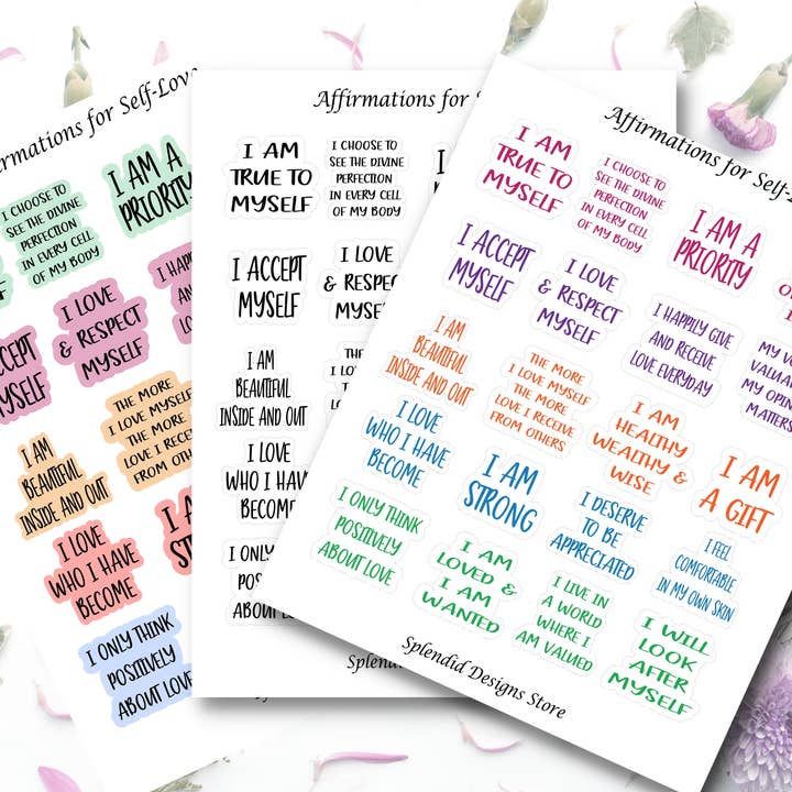 Positive Affirmations for Self-Love Sticker Sheet for wholesale by Splendid Designs Store