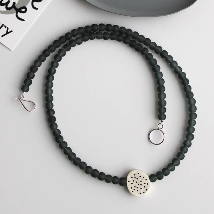 Silver Pebble & Grey Glass Bead Necklace for wholesale by Claire Lowe Jewellery