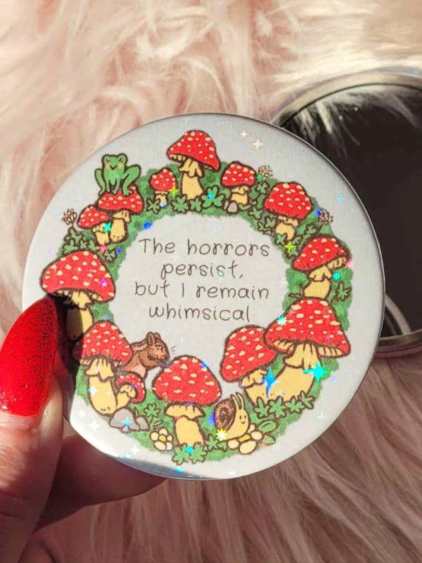The Horrors Persist | Whimsical Large Pocket Mirror for wholesale by Em's Garden