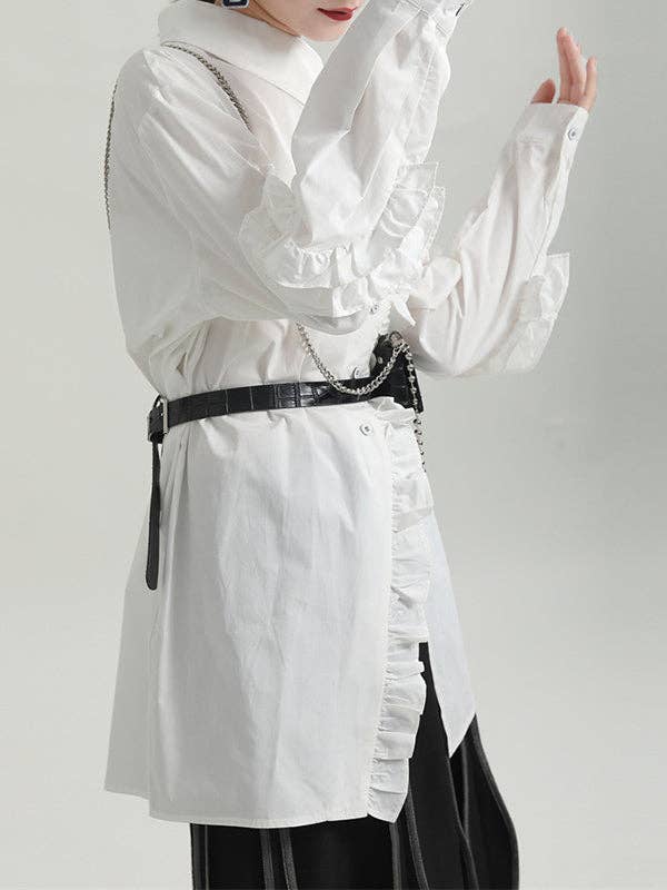 ShieldChic - Wholesale Button Down Shirt - Women's - Loose Solid Color Ruffled Irregularity Buttoned Blouses3