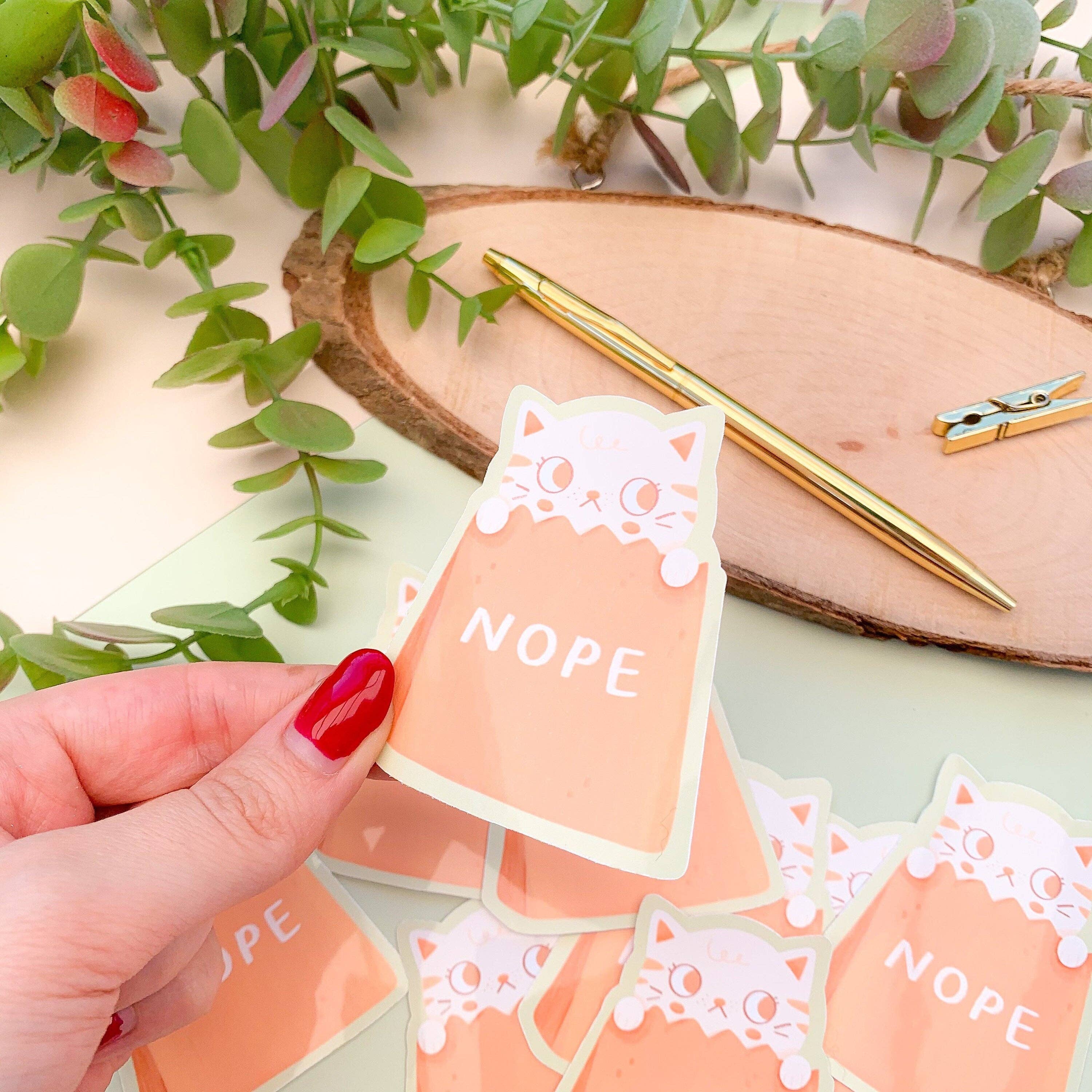 Laurel Mae Art – wholesale Sticker – NOPE Cat - Glossy Vinyl Sticker0