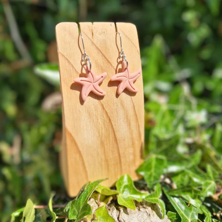 Handmade Summer Starfish Polymer Clay Hypoallergenic Hooks for wholesale by Green Grove Designs