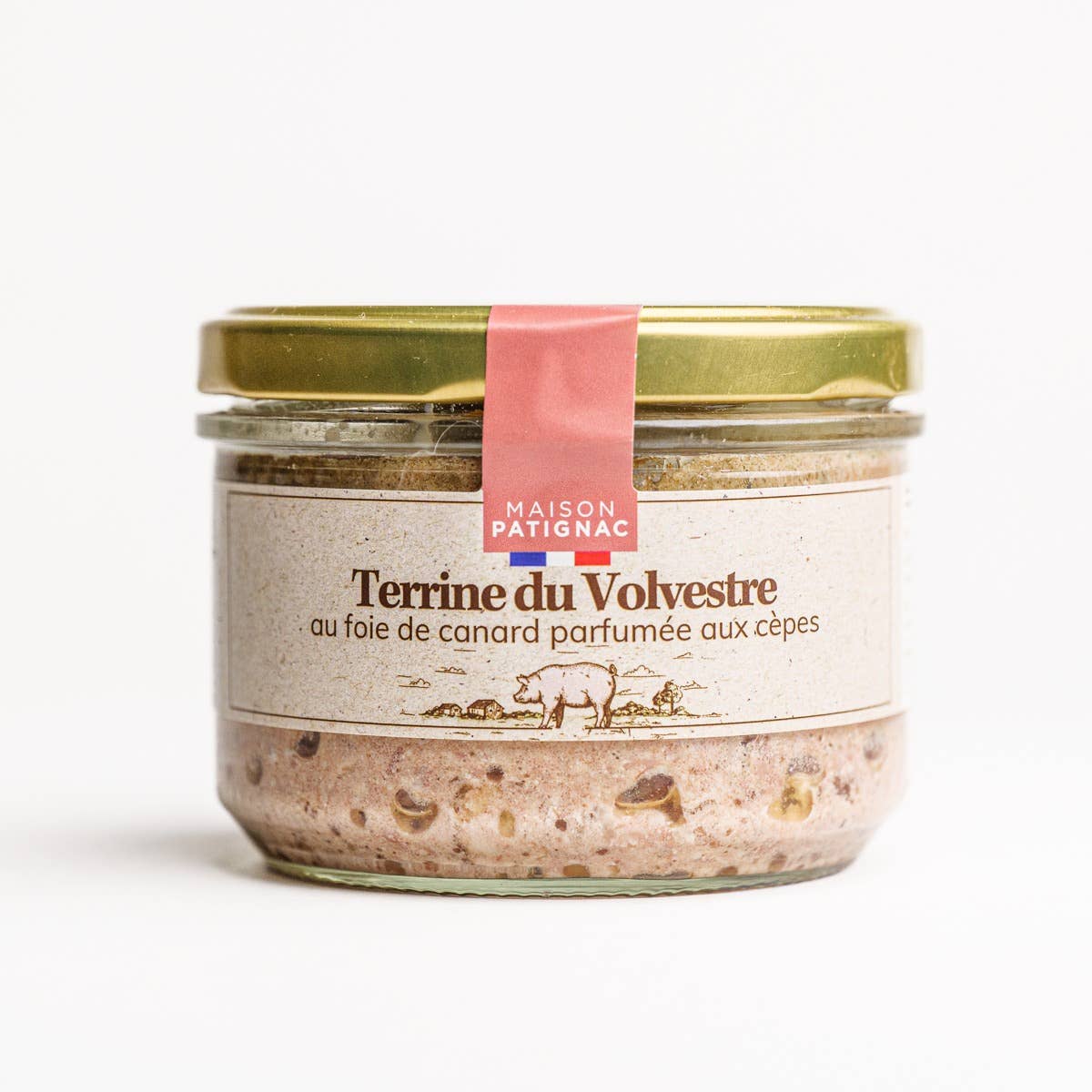 MAISON PATIGNAC – Engroshandel Konserves – VOLVESTRE TERRINE MED ANDELEVER, AROMATISERET MED CEPS0