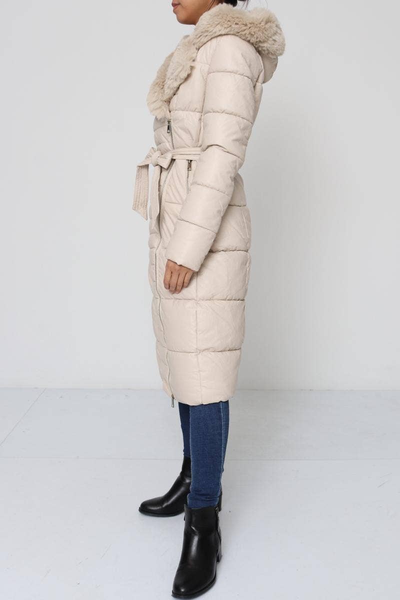 DIX-ONZE - Wholesale Puffer Jacket - Women's - Belted Long Down Jacket with Fur Collar5