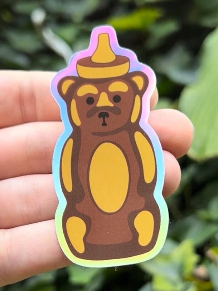 Holographic Honey Bear Waterproof Laptop Vinyl Sticker for wholesale by ThinkofMeFrondly