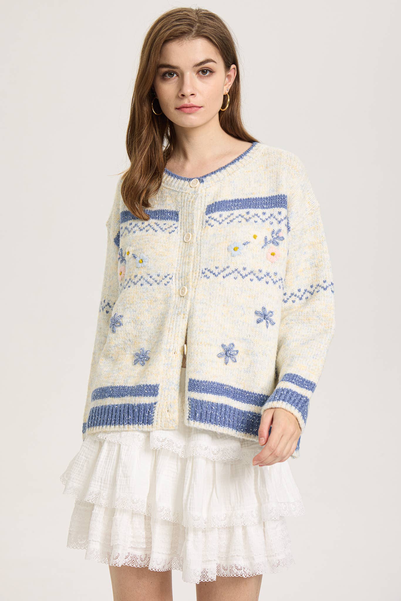 ROSIE POSIE – Großhandel Strickjacke – Damen – RP2587 - Strickjacke mit Knöpfen und Frostblumenmuster2