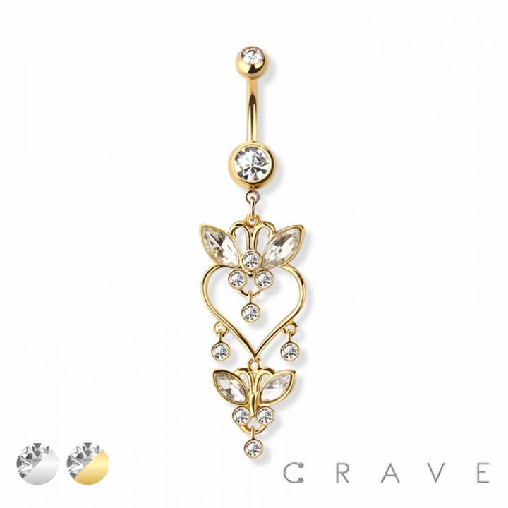 HEART BUTTERFLY 316L SURGICAL STEEL NAVEL BELLY RING for wholesale by CRAVE