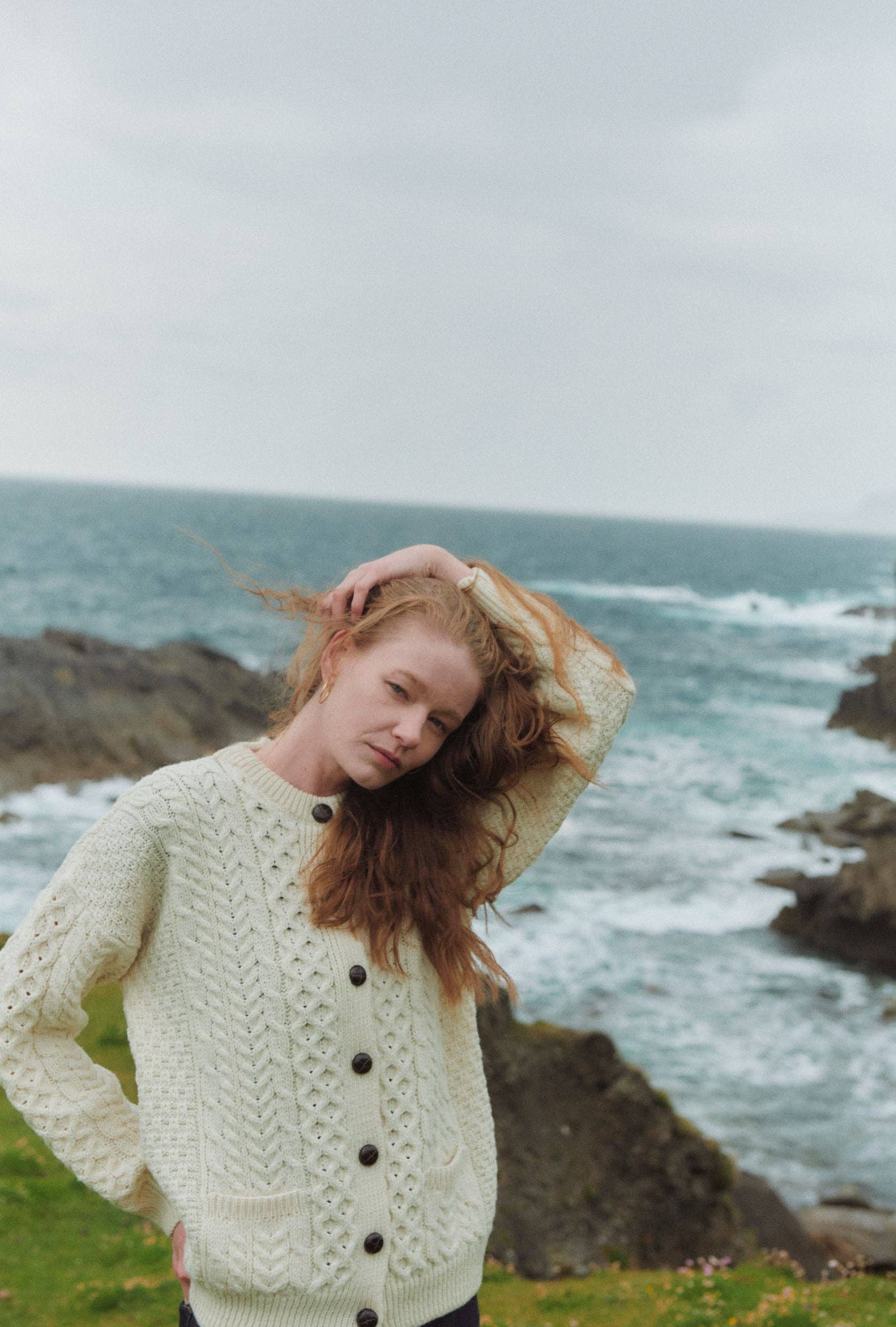 Aran Woollen Mills - Wholesale Cardigan - Women's - Achill Island Ladies Merino Aran Cardigan - Cream1