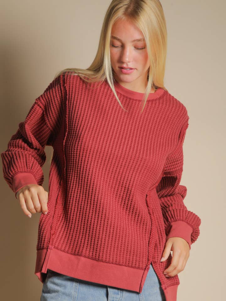 VERY J - Wholesale Knit Top - Women's - NT12219-Oversized Waffle Knit Casual Top6