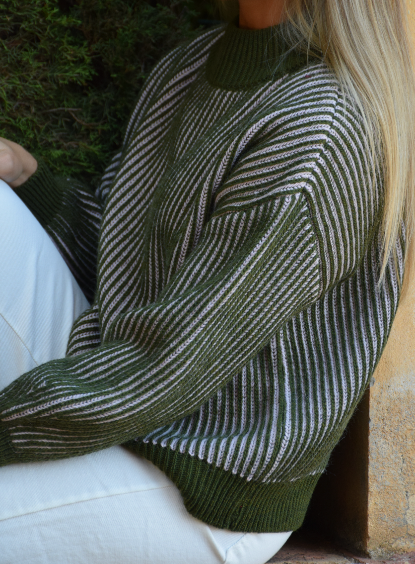 MindTraveler - Wholesale Knit Sweater - Women's - Emma Khaki and Pink Jersey1