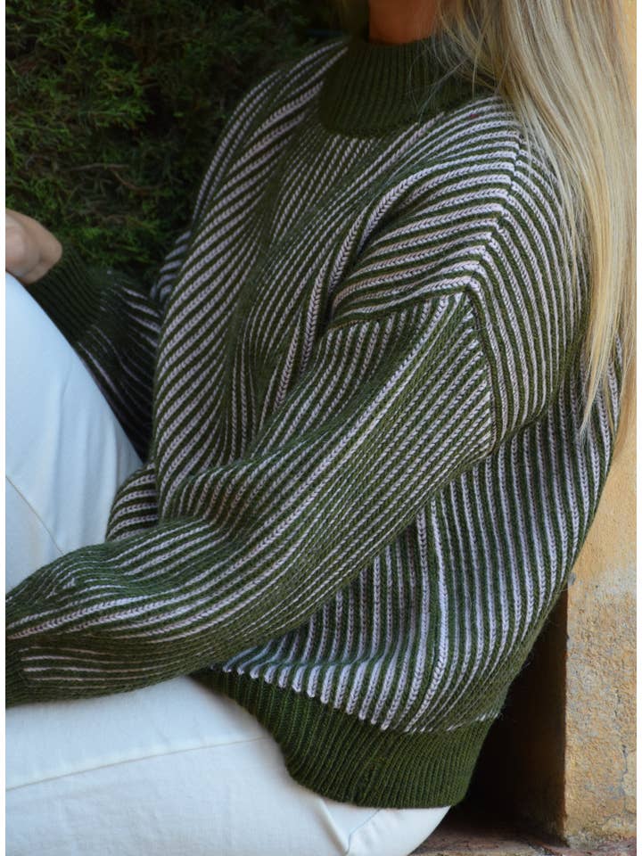 MindTraveler - Wholesale Knit Sweater - Women's - Emma Khaki and Pink Jersey1