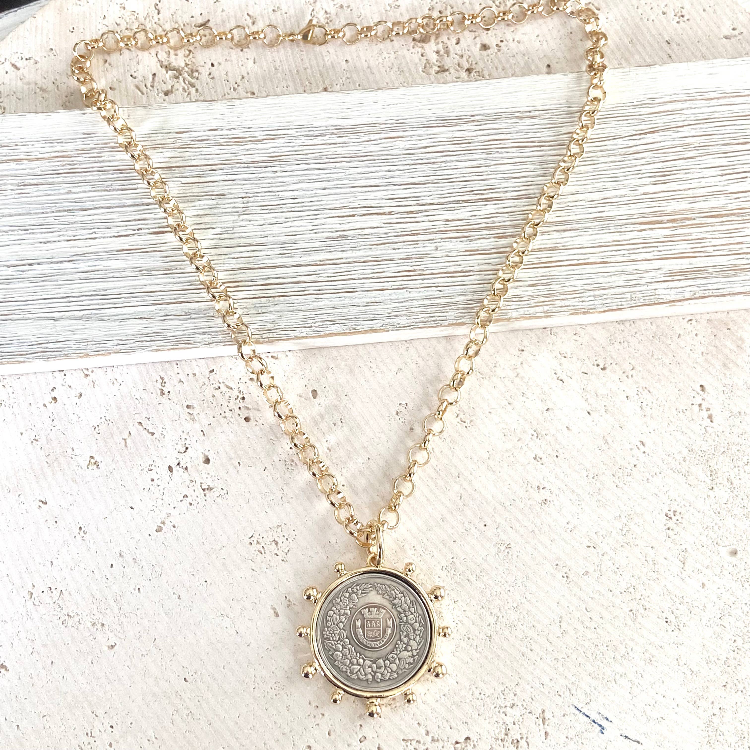 VB&CO Designs Handmade Jewelry - Wholesale Pendant/Charm Necklace - Simple French coin necklace rolo chain8