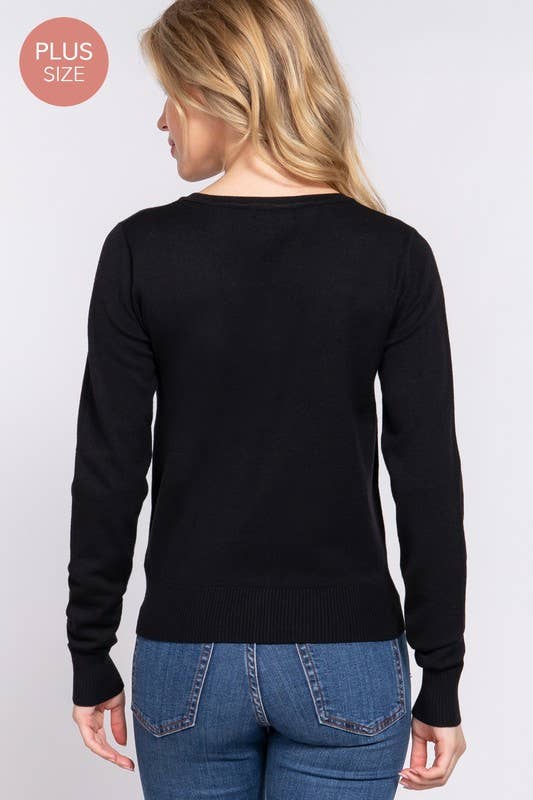 Active Basic | Active USA - Vendita all'ingrosso Cardigan - Donna - [TAGLIA FORTE] Cardigan Maglione con Scollo a V e Bottoni a Maniche Lunghe1