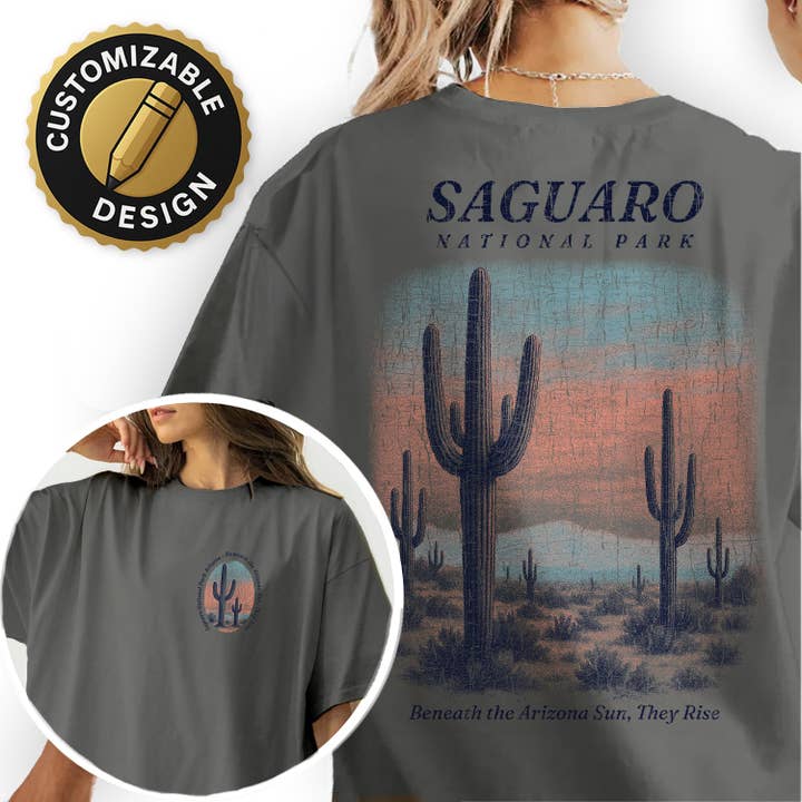 Maglietta del Parco Nazionale del Saguaro Arizona Desert Cactus Tee | Maglietta Souvenir Vintage del Sud-Ovest | Grafica della Natura di Tucson per la vendita all'ingrosso da parte di Textile Graphix