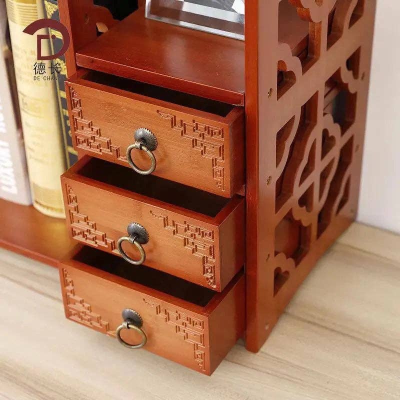 everythingbamboo – Großhandel Bücherregal – Schreibtisch aus Bambus, Bücherregal, Bücherregal, Schublade, Büroablage, vielseitig verwendbar, antiker Stil11