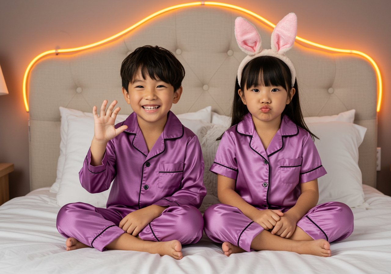 The Blissful - Wholesale Sleepwear Set - Kids - Kid’s Sleepwear Pajama Set / Family Look Personalized Women Men Kids Pajamas Set, Pyjamas, custom pjs, satin shirt, party pyjamas0