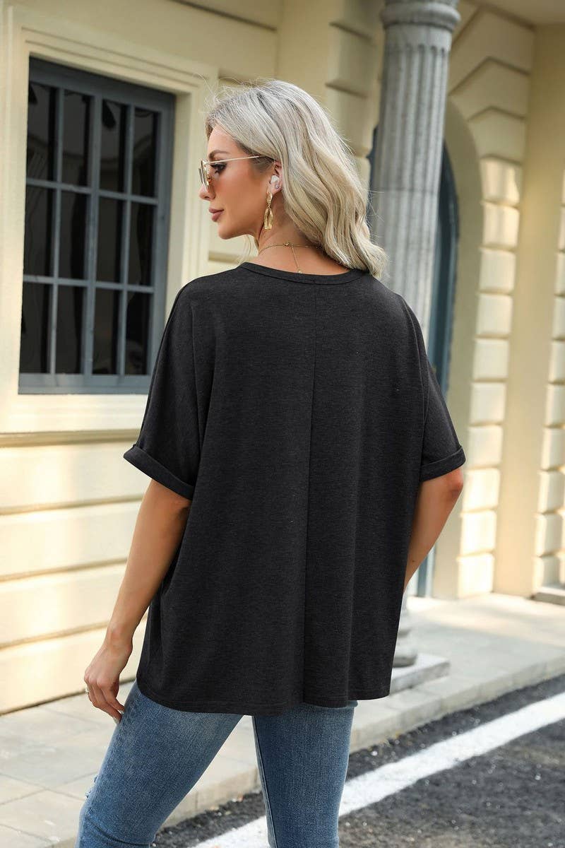 Lily Clothing - Wholesale T-Shirt - Women's - ROUND NECK SOLID COLOR SHORT SLEEVE LOOSE T SHIRT_CWTSTS02801