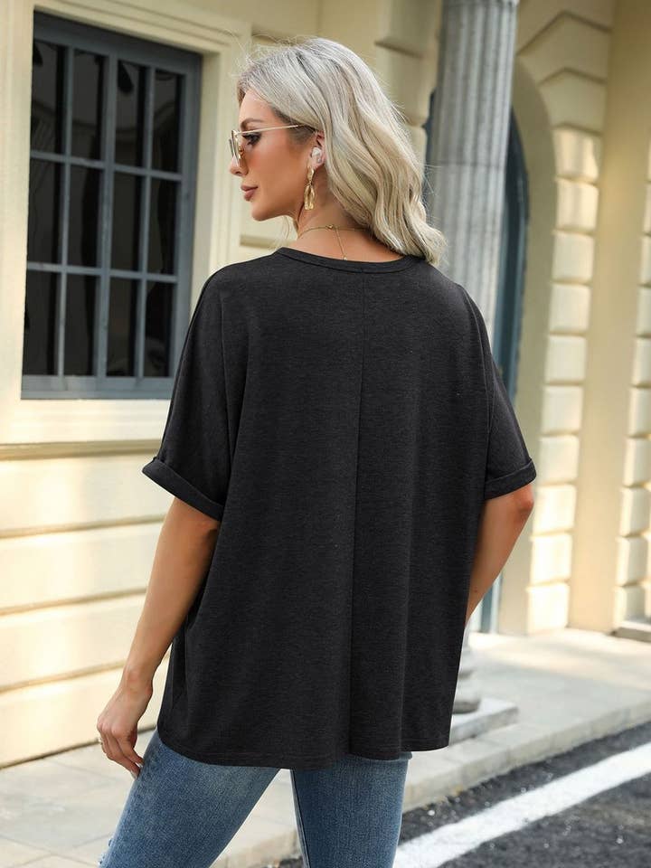 Lily Clothing - Wholesale T-Shirt - Women's - ROUND NECK SOLID COLOR SHORT SLEEVE LOOSE T SHIRT_CWTSTS02801