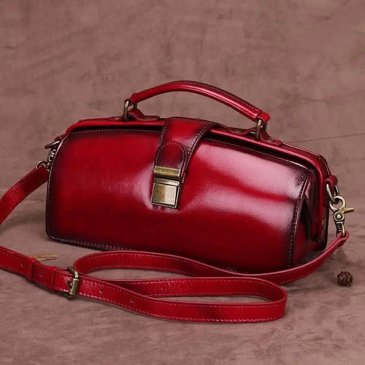 Yaya's Luxe Wholesale - Wholesale Crossbody Bag - Women's - Classy Red Leather Doctor Bag1