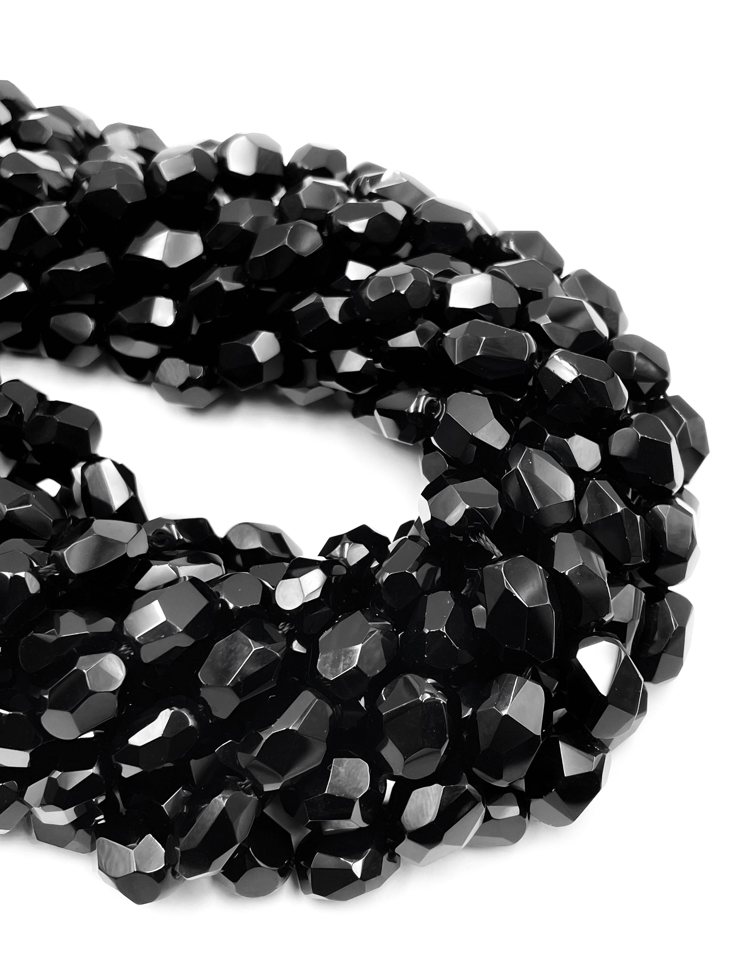 CRCBEADS - Wholesale Beads - Natural Black Onyx Faceted Nugget Beads Approx. 9x13mm 15.5" Strand1