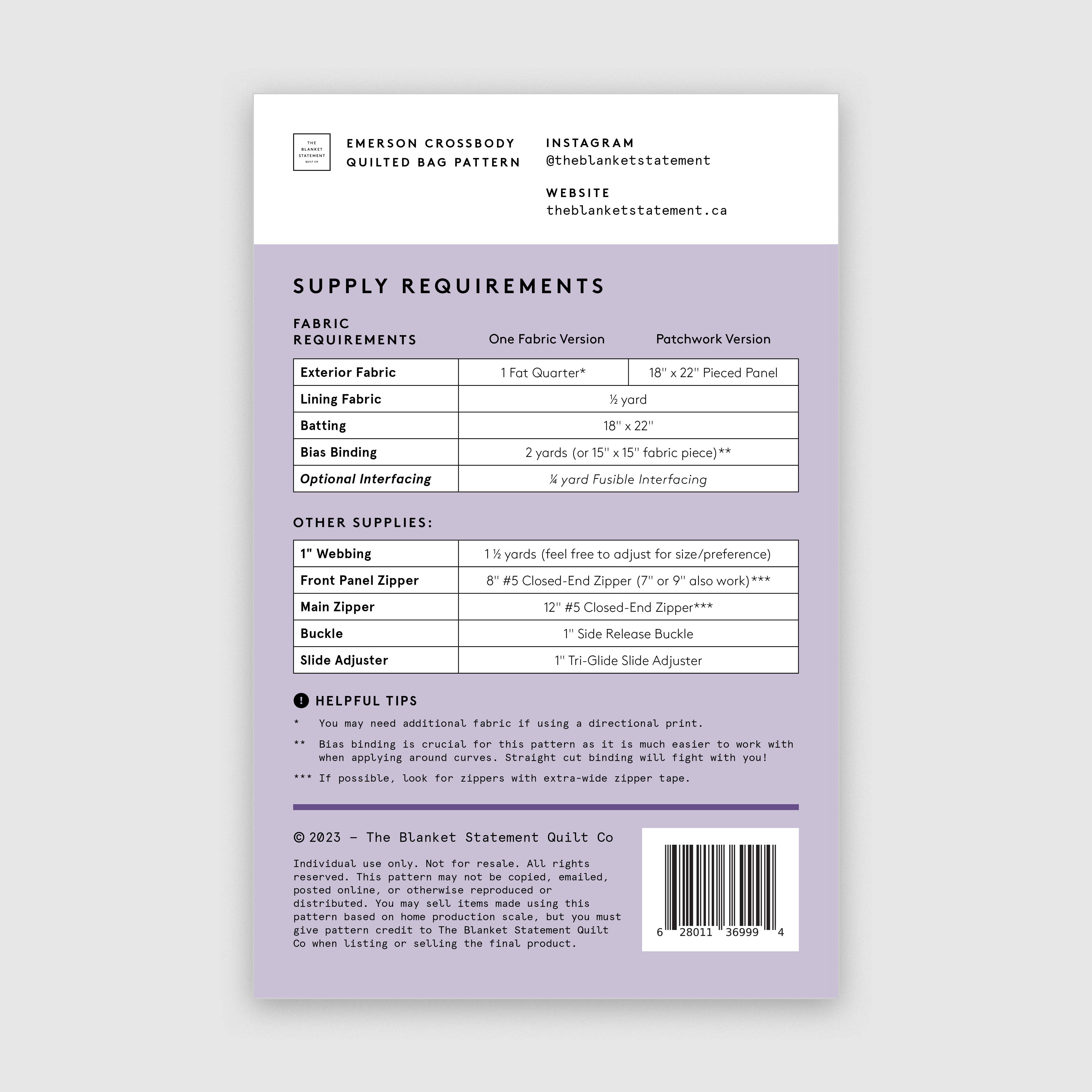 The Blanket Statement – wholesale Sömnadskit – Mönster för modern crossbody-väska Emerson2