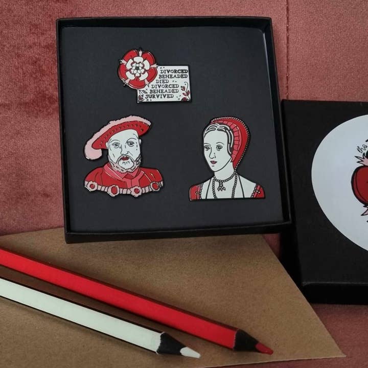 Laura Crow Illustration - Wholesale Lapel Pin/Button - The Tudors Enamel Pin Set of Three